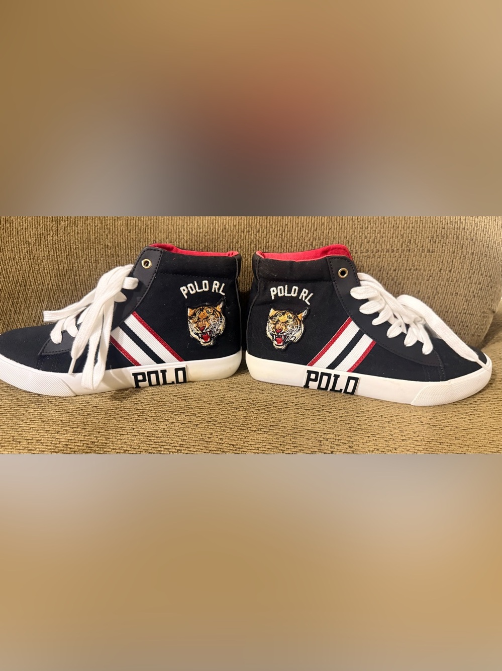 Polo Ralph Lauren Easten Mid Tiger Blk/Wht/Red Shoes Grade School Size 4